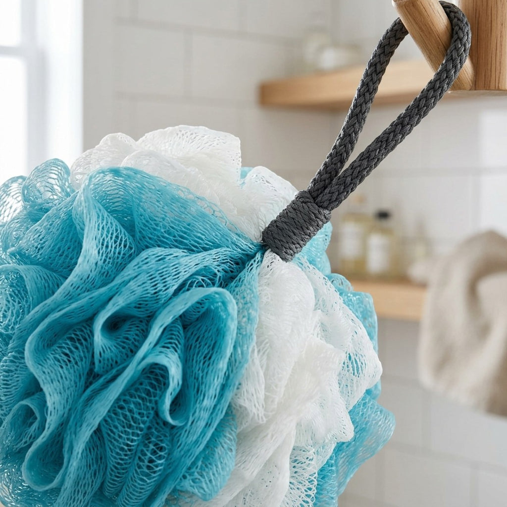 Wintor Dual-Texture Shower Pouf with Hanging Loop