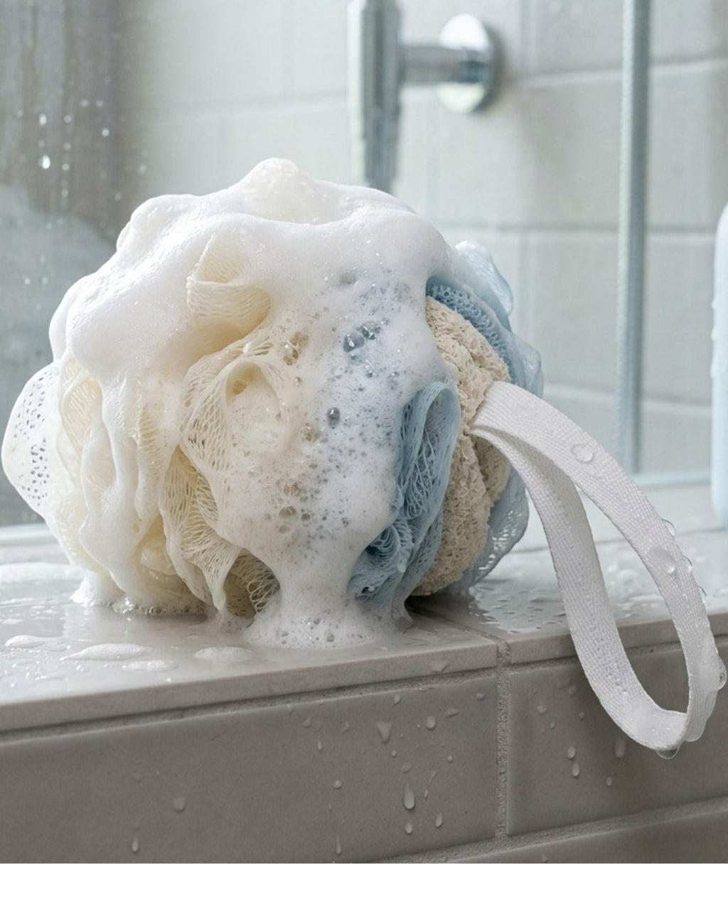 Wintor Dual-Texture Shower Pouf with Hanging Loop