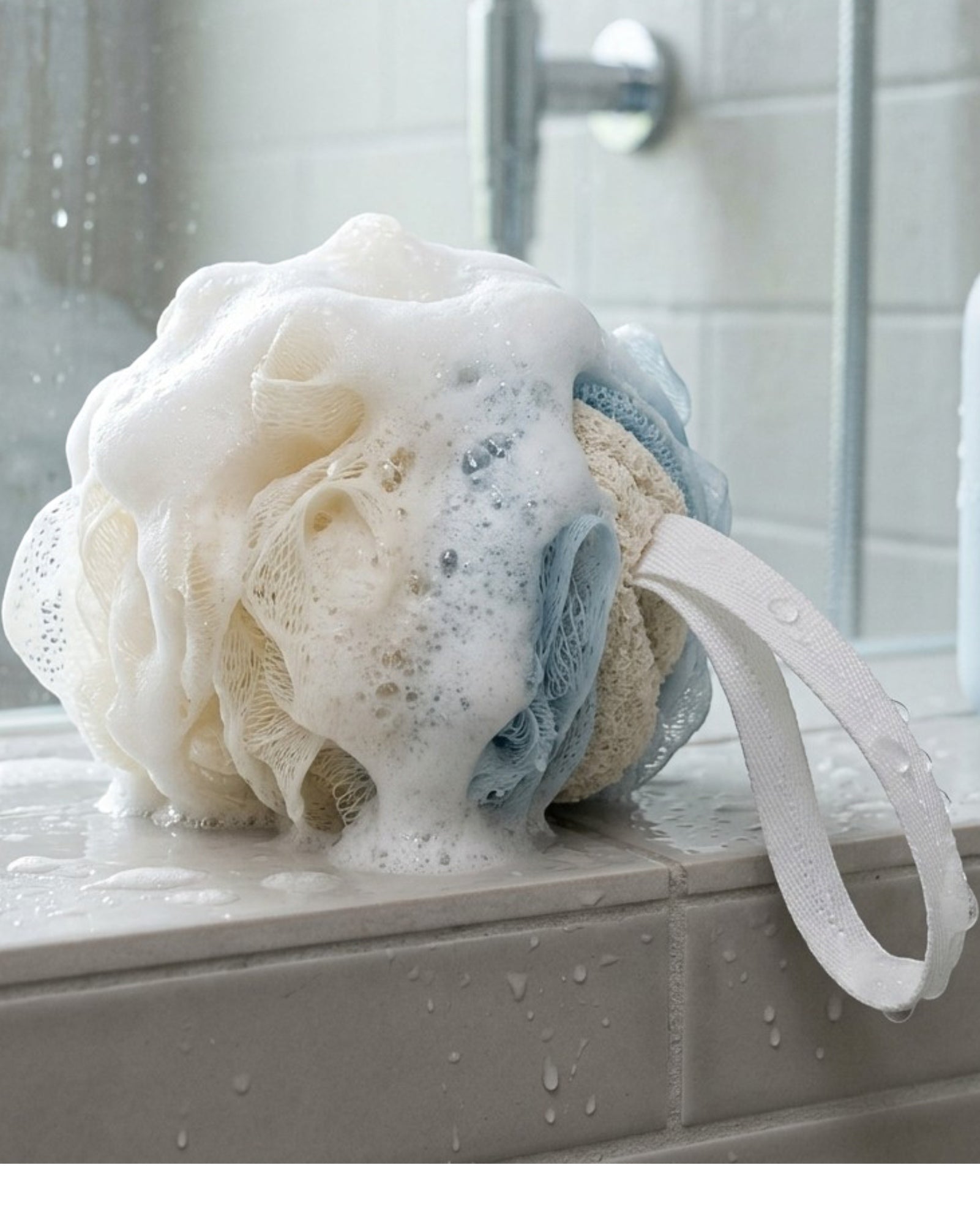 Wintor Dual-Texture Shower Pouf with Hanging Loop